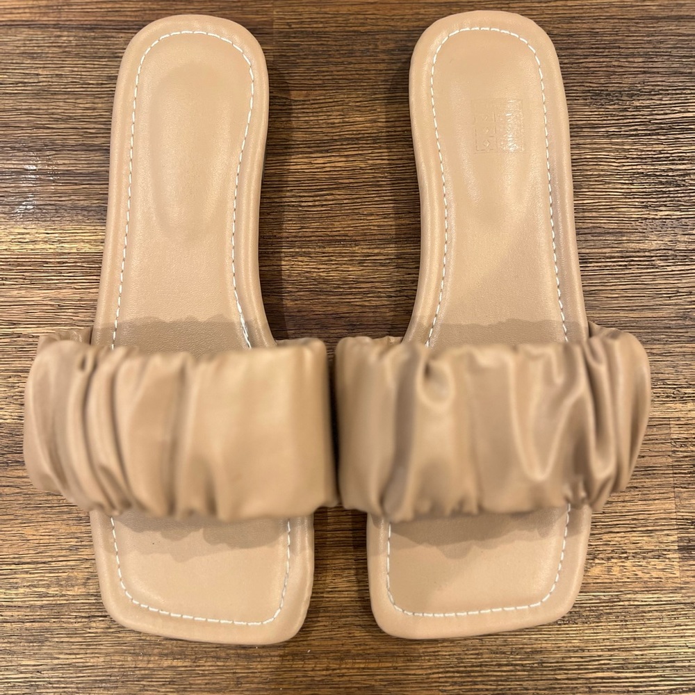 Tan Ruched Sandals